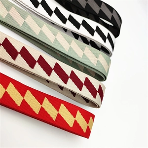 Detail showing multi-color geometric jacquard woven straps for handbags and accessories