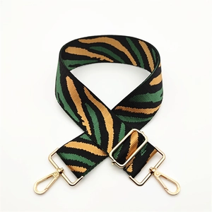 Adjustable canvas shoulder strap with green and yellow zebra pattern for cross-body bags