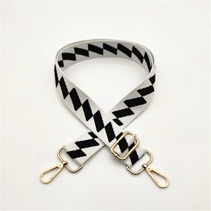 Adjustable black and white geometric pattern replacement shoulder strap with gold hardware