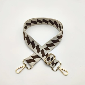 Adjustable geometric stripe woven shoulder strap for handbags with gold swivel snap hooks