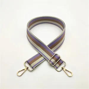 Detail of No. 9 striped bag strap with thick weave and gold metal lobster clasps