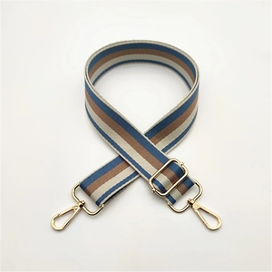 Adjustable thickened canvas bag strap with colorful stripes and gold metal buckles