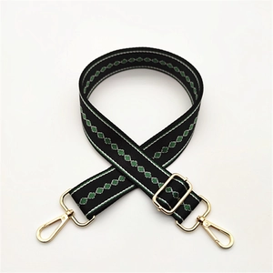 Adjustable green diamond pattern crossbody bag strap with gold metal swivel lobster clasps