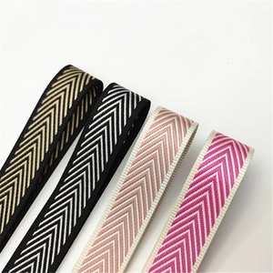 Detail of herringbone pattern handbag straps in black, gold, and pink color options