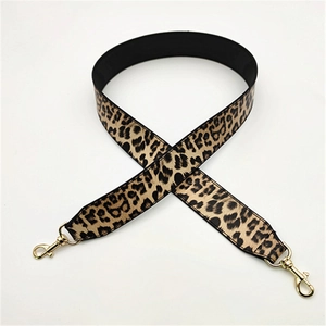 Adjustable leopard print bag strap with golden metal lobster clasps for handbags