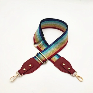 Adjustable colorful striped PU leather shoulder strap with golden metal swivel hooks
