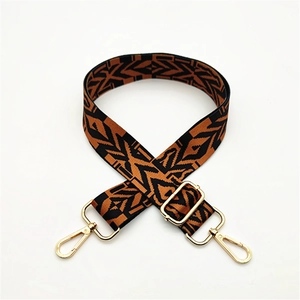 Adjustable narrow shoulder strap for crossbody bags with brown geometric ethnic pattern