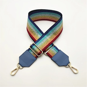Adjustable Wide Rainbow Stripes Bag Strap Polyester Replacement Shoulder Crossbody Handbag Strap With Metallic Thread Women