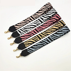 Adjustable wide replacement shoulder straps with zebra pattern and gold metal hooks