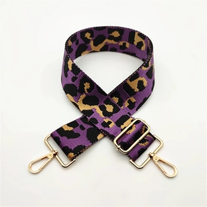 Adjustable wide leopard print shoulder strap with gold metal lobster clasps for bags