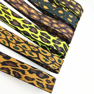 Detailed close-up of 3.8cm wide leopard print polyester straps in five vibrant color variations