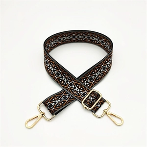 Bandoulière réglable style ethnique avec motifs géométriques et boucles dorées