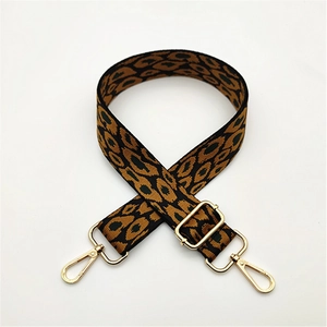 Adjustable leopard print bag strap with golden metal buckles for crossbody bags
