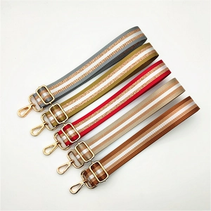Adjustable woven replacement bag straps with gold metallic thread and lobster clasps