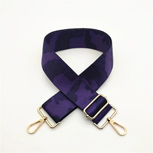 Adjustable purple camouflage shoulder strap for women bags with golden metal hooks