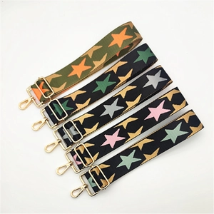 Adjustable wide replacement bag straps with star patterns and gold metal hooks