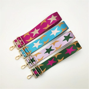 Colorful star patterned wide replacement shoulder strap with gold metal hooks for women bags