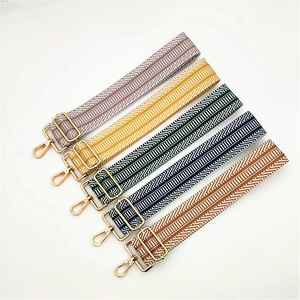 Wide Adjustable Replacement Shoulder Strap For Handbags Crossbody Bag Polyester Woven Geometric Pattern Purse Belt With Metal Buckles