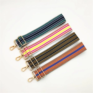 Adjustable wide woven shoulder straps for handbags with four colorful geometric patterns