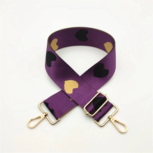 Tracolla larga viola regolabile con motivo jacquard a cuori e ganci in metallo dorato