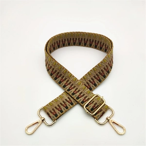 Adjustable geometric woven shoulder strap with gold metal swivel clasps for crossbody bags