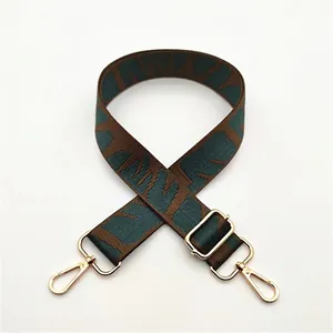 Bandoulière réglable à motif de feuilles marron et vert avec mousquetons en métal doré