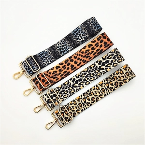 Adjustable leopard print canvas bag straps with gold metal hooks in four stylish patterns