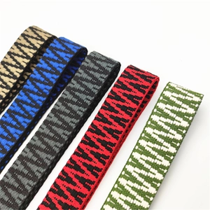 Gros plan de cinq bandoulières tissées colorées avec des motifs géométriques pour sacs