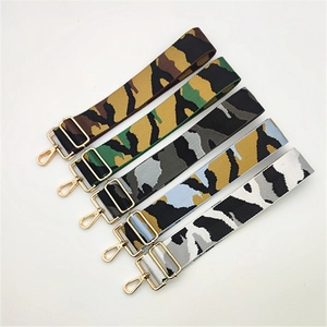 Adjustable wide camouflage shoulder straps with gold metal hooks for handbags