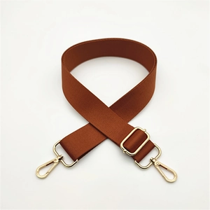 Adjustable thickened solid color shoulder strap in caramel brown with gold metal hooks