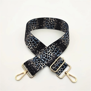 Adjustable leopard print wide shoulder strap with gold metal hooks for crossbody bags
