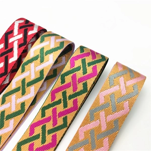 Detail of colorful geometric woven bag straps with high density polyester texture