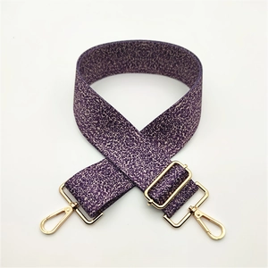 Adjustable leopard print wide shoulder strap with purple pattern and gold metal hooks