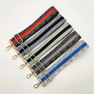 Adjustable crossbody bag strap set with five colored striped patterns and gold hooks