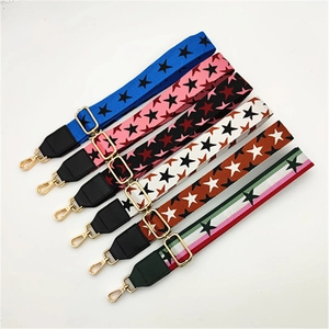 Wide Adjustable Replacement Shoulder Strap For Handbags Star Pattern Polyester Bag Strap With Gold Metal Buckles PU Trim