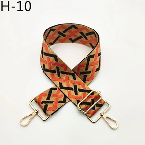 Detail view of adjustable geometric weave strap with gold hardware and lobster clasps