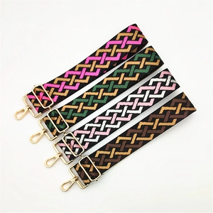 Adjustable wide woven guitar-style shoulder straps for crossbody bags with gold hardware