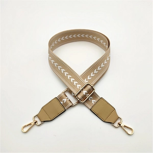 Adjustable khaki chevron guitar strap for crossbody bags with gold metal hardware