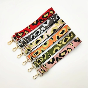 Adjustable leopard print wide shoulder straps with gold metal lobster clasps for handbags