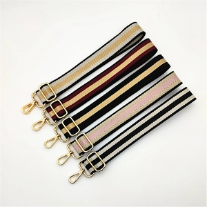 Adjustable wide striped shoulder straps for handbags with gold metal lobster clasps
