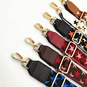 Adjustable PU leather strap for handbags with colorful star patterns and gold buckles