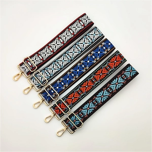 Adjustable jacquard wide shoulder straps with colorful geometric patterns and gold hooks