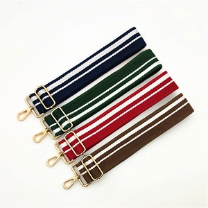 Adjustable striped canvas shoulder straps in four colors with gold metal swivel hooks