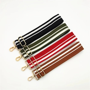 Adjustable striped canvas replacement shoulder straps for handbags with gold metal hardware
