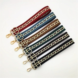 Adjustable chain pattern woven bag straps with gold hardware in six vibrant colors