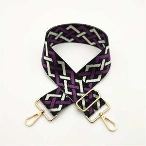 Adjustable bag strap with purple geometric pattern and gold swivel hooks for women bags