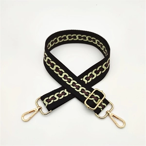 Adjustable black strap with burgundy chain pattern and polished gold metal lobster clasps