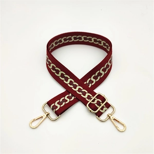 Adjustable chain pattern shoulder strap with burgundy and beige S-shaped design