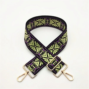 Adjustable wide replacement strap for crossbody bags with green jacquard snowflake pattern
