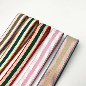 Close-up of durable striped woven shoulder straps in five various color patterns